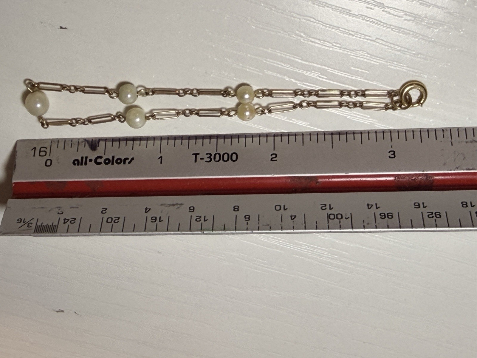 Vintage 1/20 12K Gold Filled Cultured Pearl Link Bracelet 7” Paperclip 1.5g