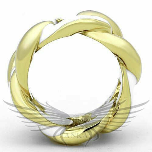 Women’S Ip Yellow Gold Plated Twisted Fashion Ring Epoxy White Stone Tk1369
