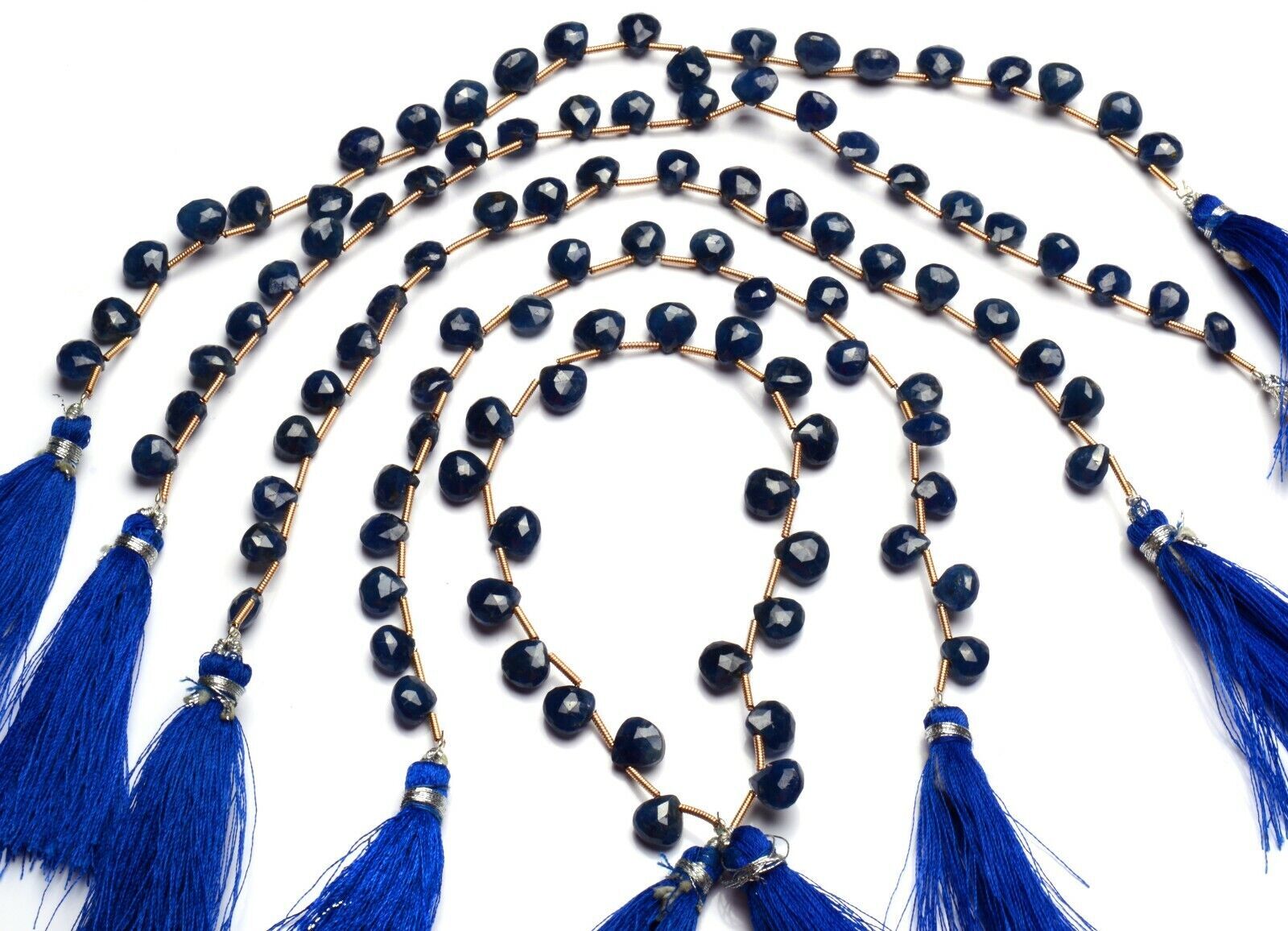 Natural Gem Myanmar Blue Sapphire 7MM Size Faceted Heart Shape Beads 8.5″ Strand
