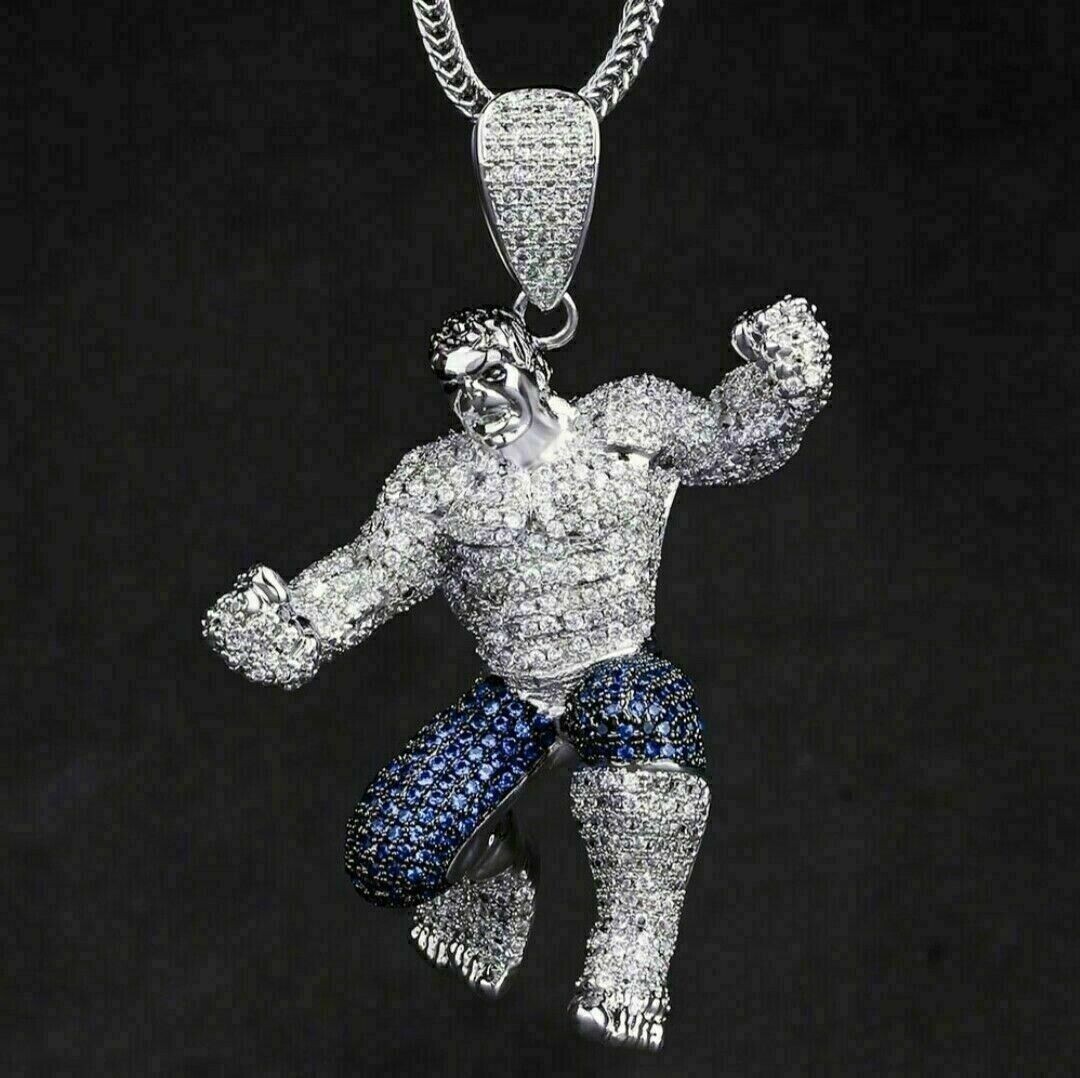 2.50 Ct Round Cut Real Moissanite Hero Hulk Pendant 14K White Gold Plated