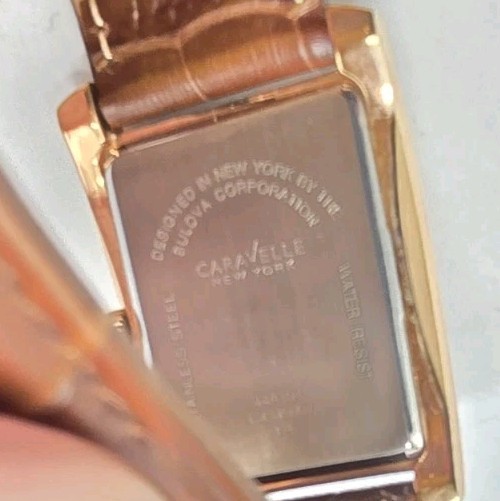 Caravelle New York by Bulova 44A104 Rose Gold Tank Style Mens Dress Watch & Box