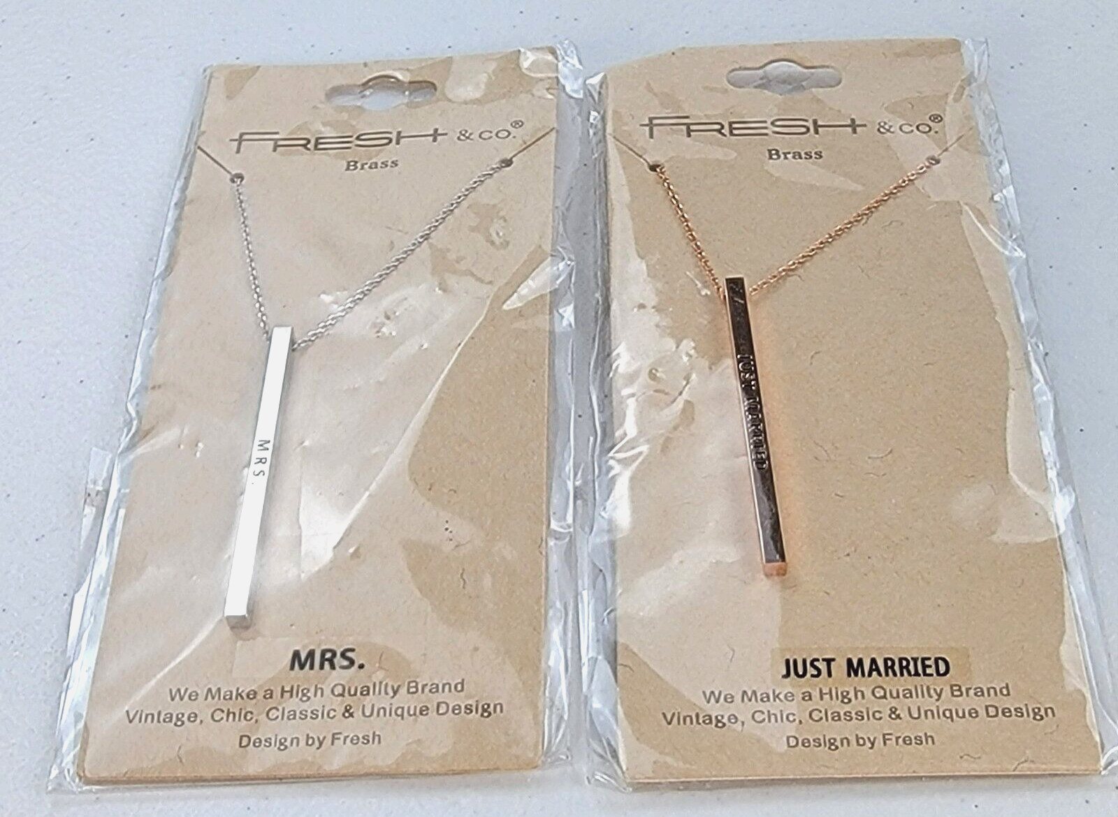 FRESH & Co. Mrs. And Just Married Stick Pendant Necklace Set Of 2 Bridal