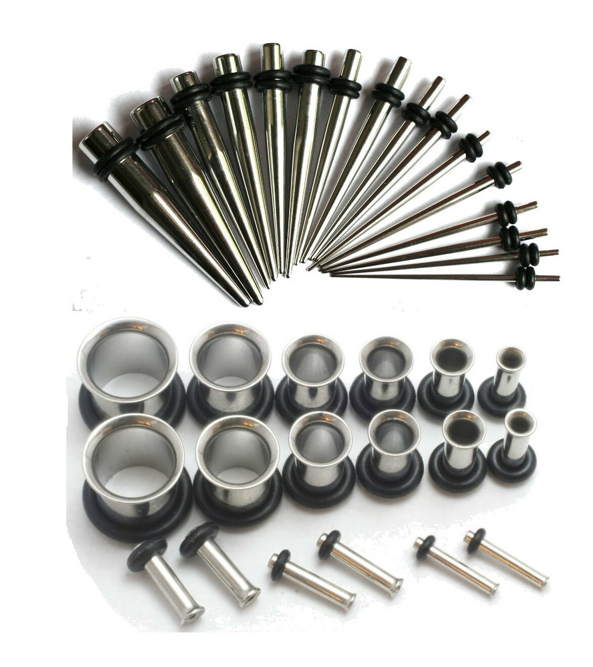 16g-00g Surgical Steel Ear Stretching Kit Tunnels and Tapers Plus Instructions