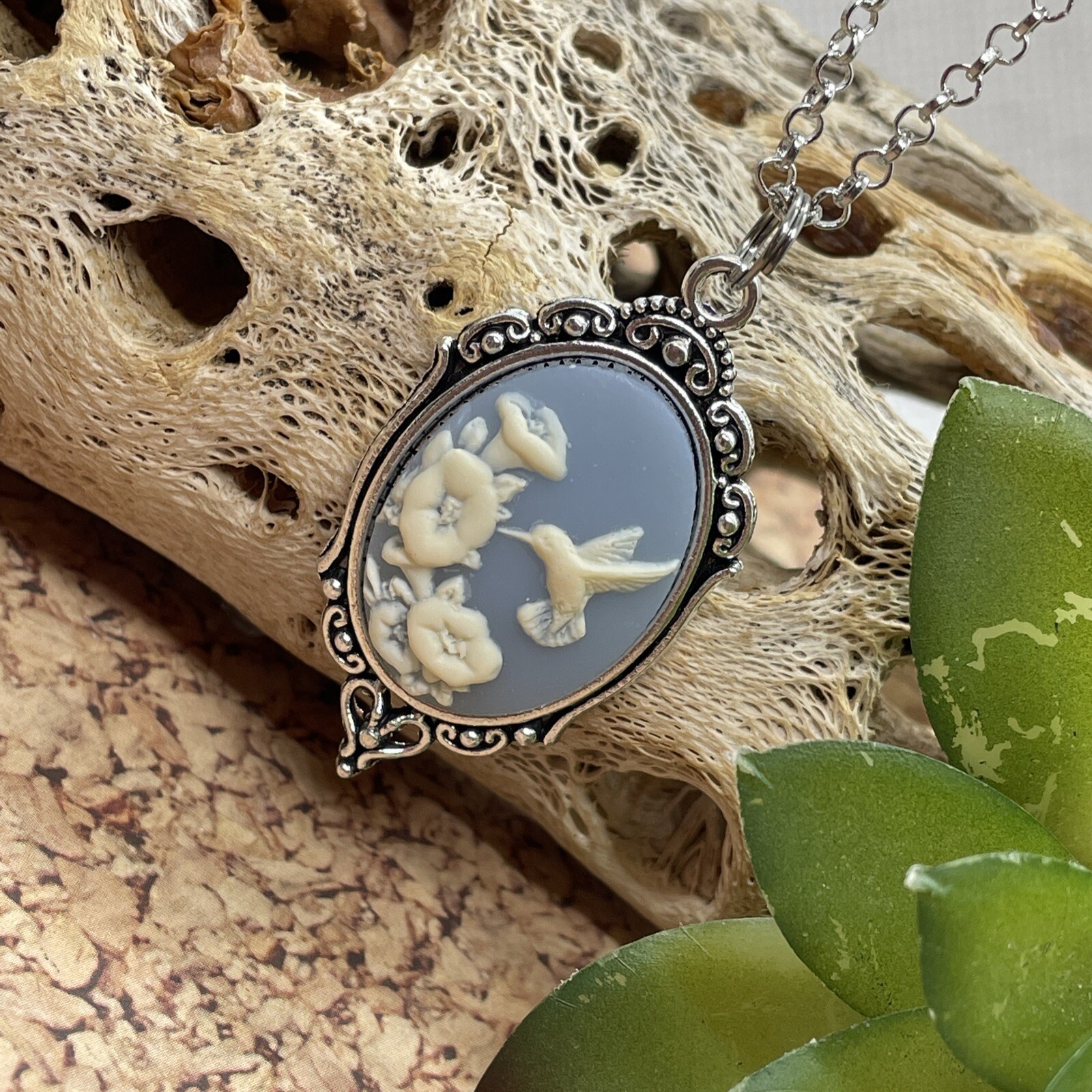 Blue Hummingbird Necklace Pendant Cameo Mom Daughter Birthday wedding birthday