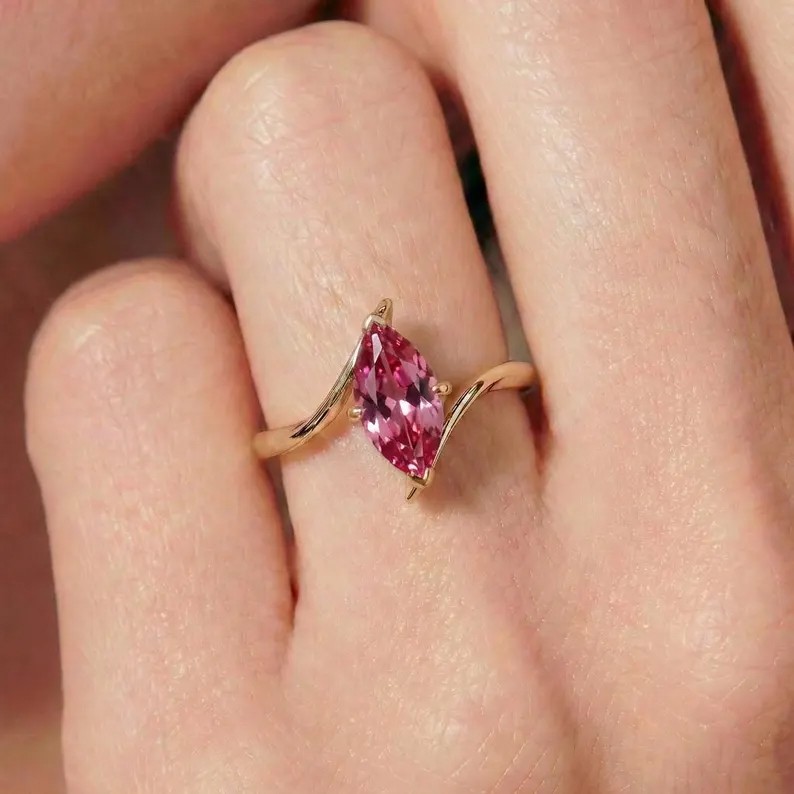 1.50 Ct Certified Marquise Cut Pink Treated Diamond Solitaire Ring 925 Silver !