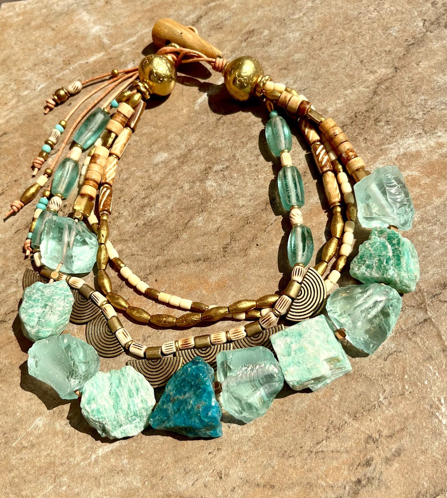 Bohemian Choker Chunky Amazonite, Crystal, Apatite and African Tribal Beads