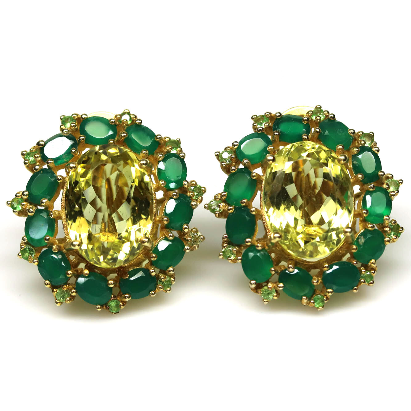 925 Sterling Silver 11 x 15 mm. Lemon Quartz, Agate & Peridot Earrings