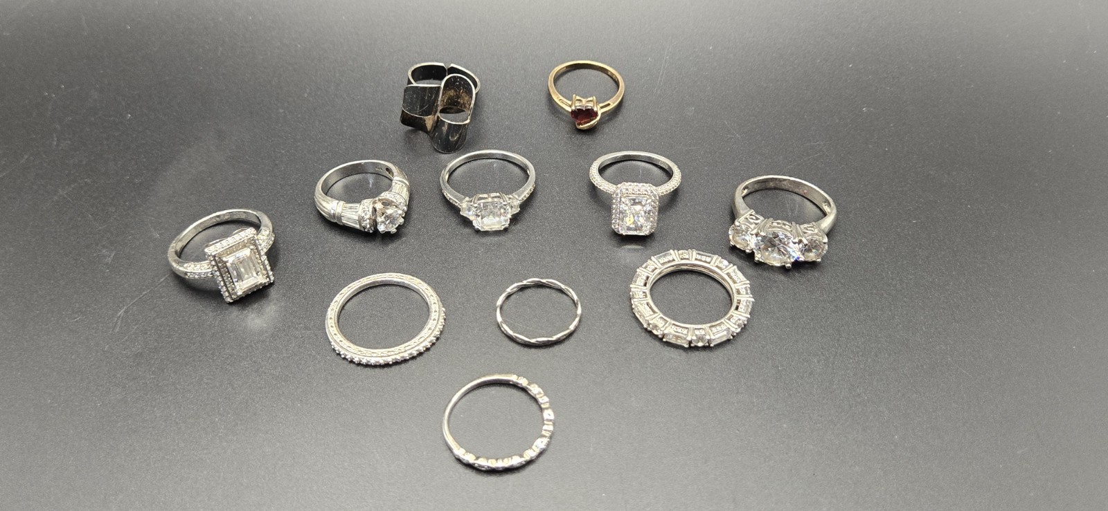 11 Rings Sterling Silver 925 CZ Stones Size 5 to 10 GREAT VALUE!