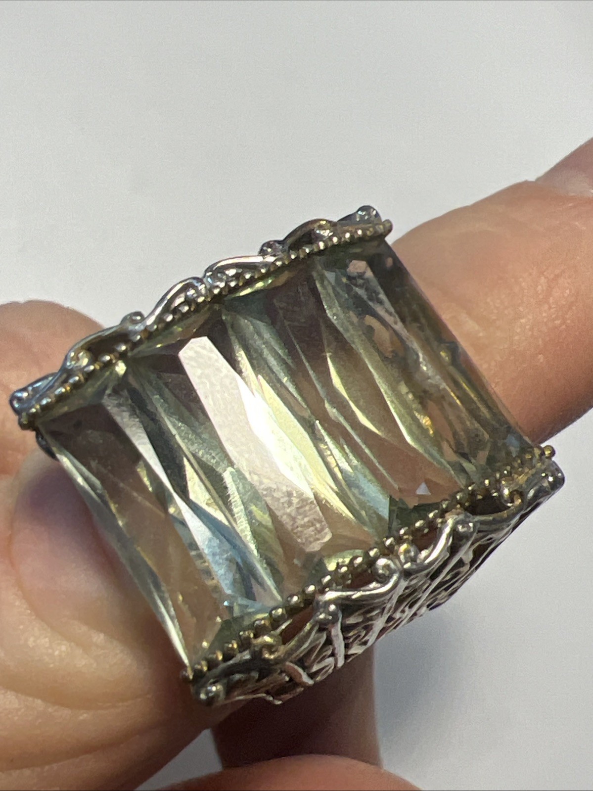 Gems en Vogue 925 Prasiolite Palladium Ring sz 10 Gold Vermeil 14.8g #JV147