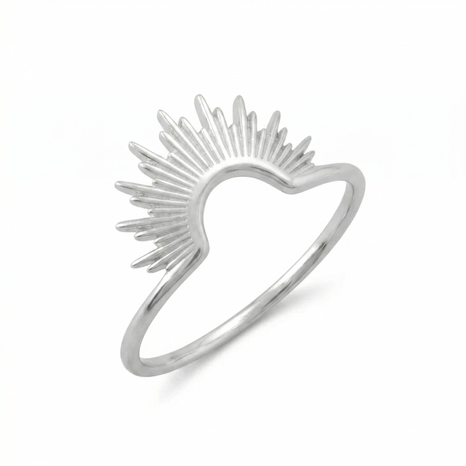 Shiny Silver Sunburst Ring 925 Sterling Silver 1.2mm Band Stackable Sizes 5-9