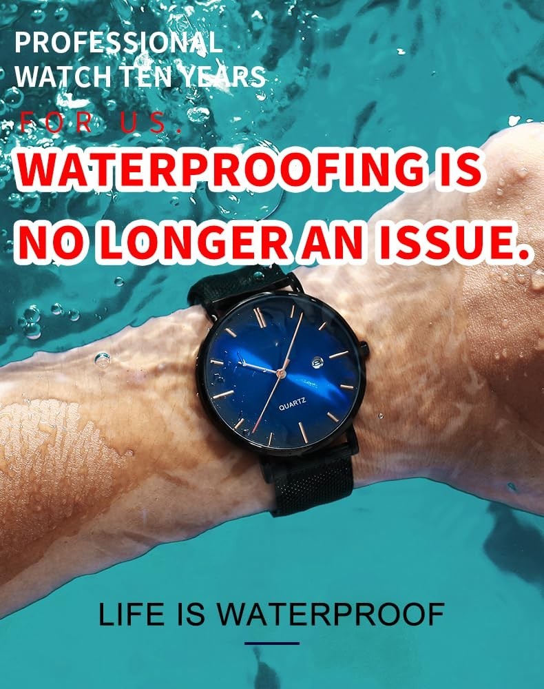 Men’s Minimalist Waterproof Wrist Watch – Ultra Thin Analog Quartz Date, Steel M
