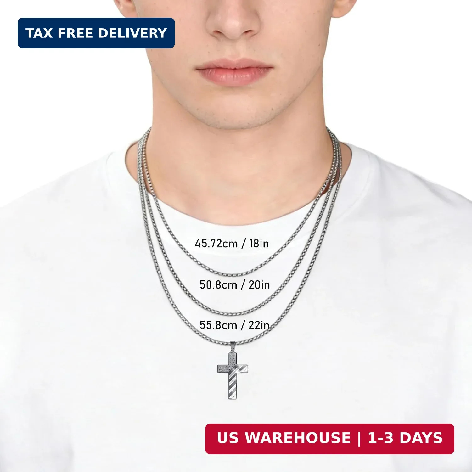 Cross Necklace for Men, 2 Pcs American Flag Bible Verse Chain for Confirmation E