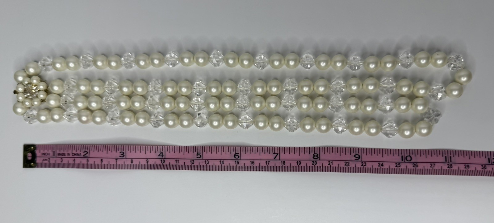 Vintage Marvella Cream Faux Pearl ⚪️Crystal Bead Multi Strand Necklace Marked✨