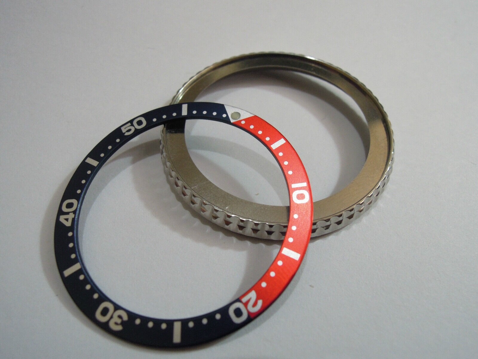 NEW STAINLESS ROTATING BEZEL WITH BLUE/RED INSERT DIVERS 6309-7040 /7002-7001