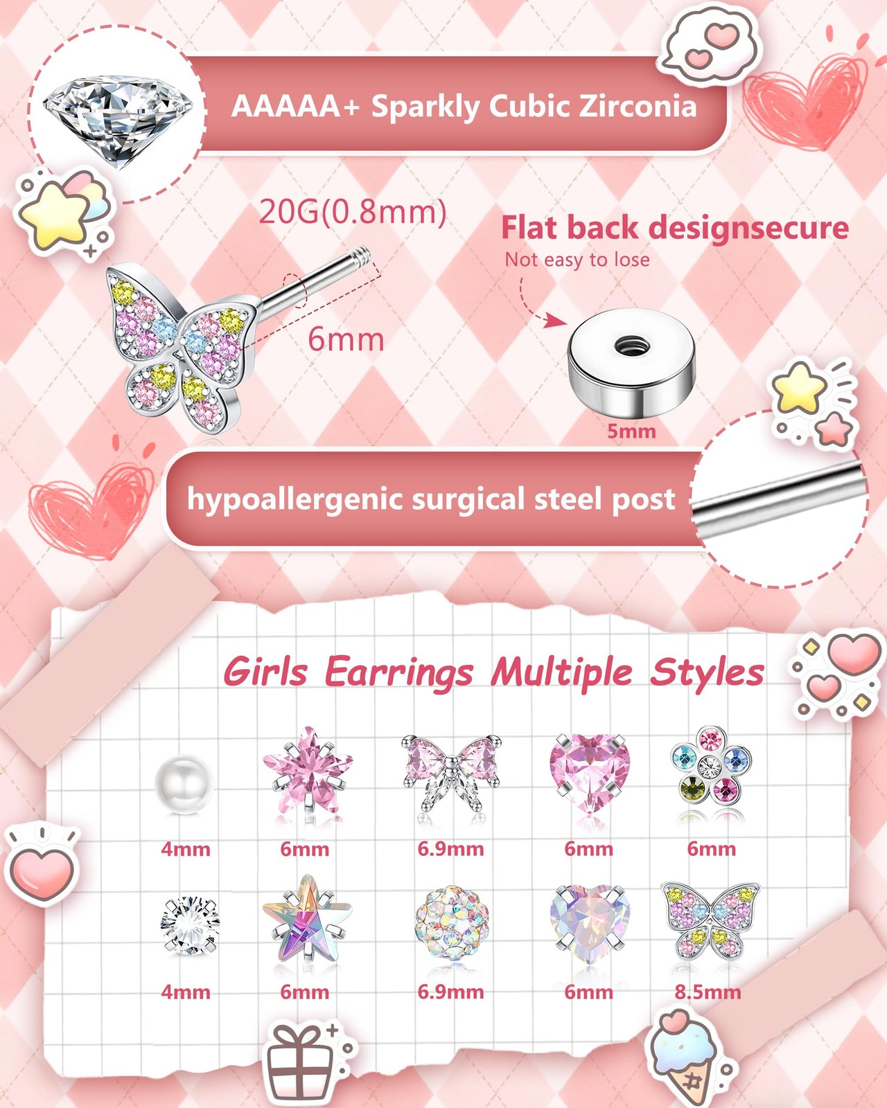 14 Pairs Hypoallergenic Earrings for Women Girls Surgical Small, steel color