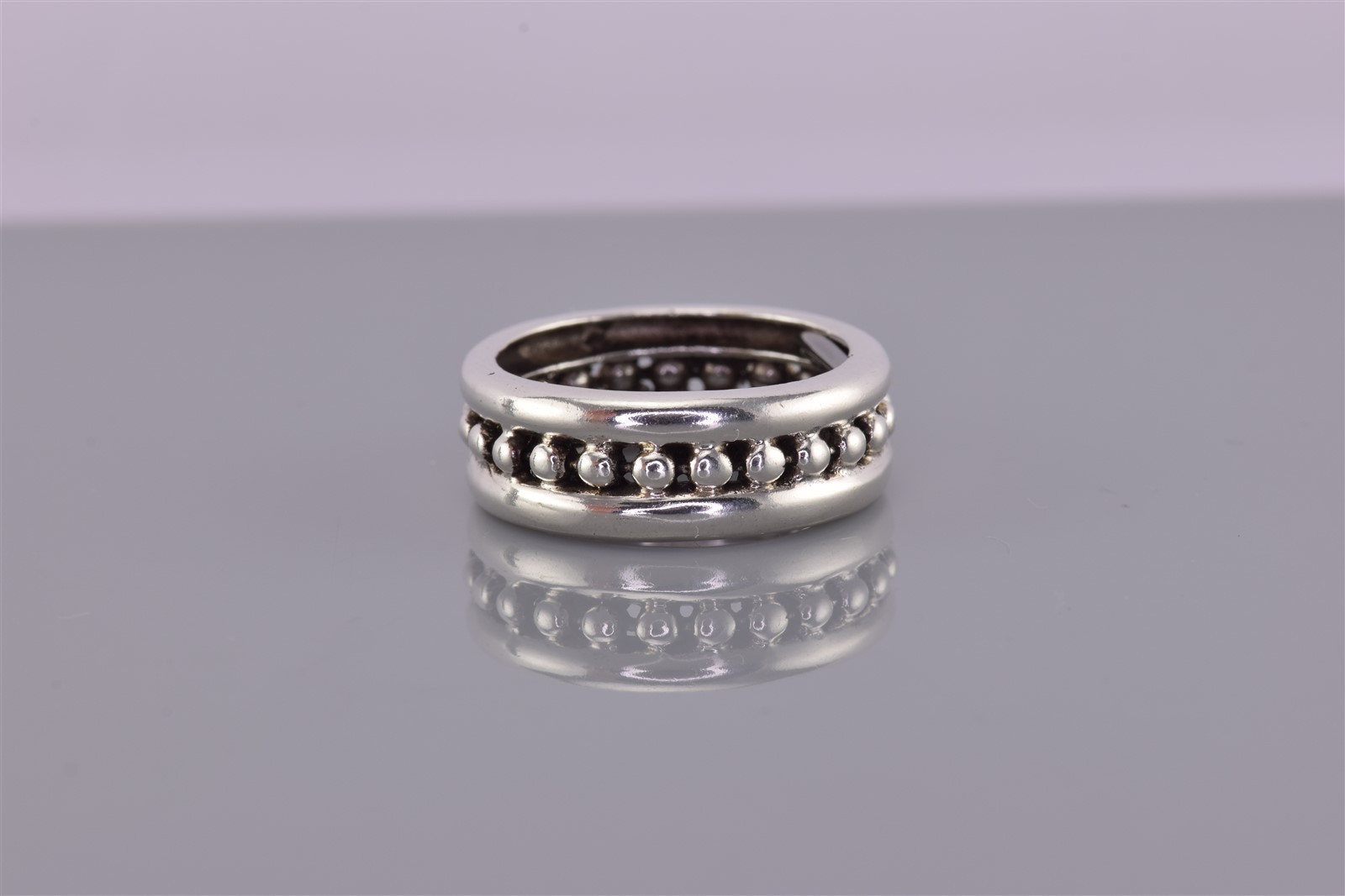 Sterling Silver 7mm Beaded Puffy Rimmed Eternity Band Ring 925 Sz: 5