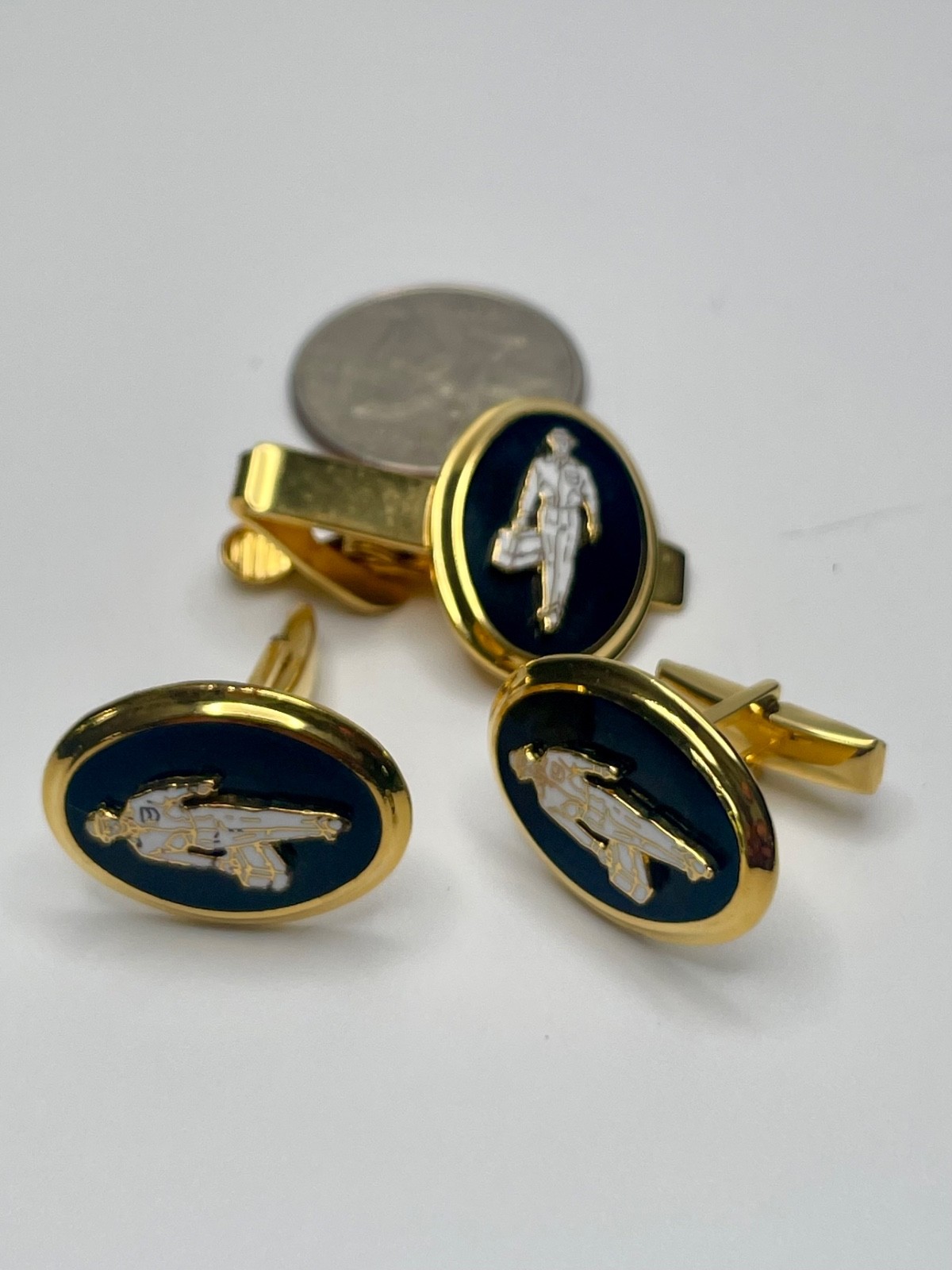 Vintage Salesman or Repairman Cufflink and Tie Bar Set Enamel Kinney Co