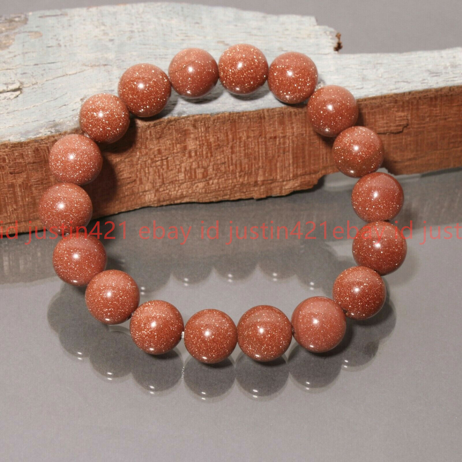 Fashion 8/10/12mm Natural Gold Sandstone Round Gems Beads Elastic Bracelets 7.5″