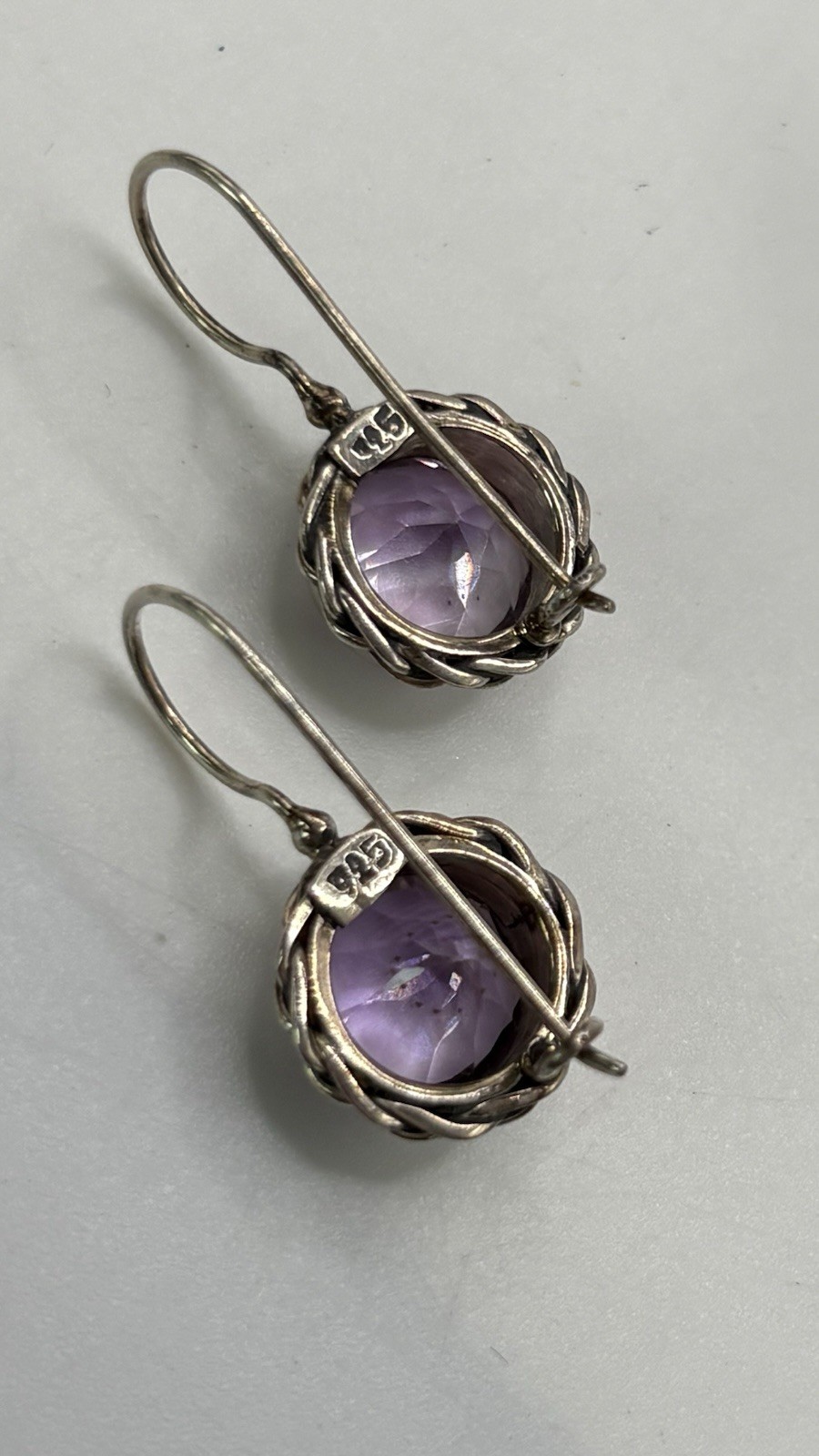 Sterling Silver 10.9mm Amethyst Hook Closure Drop Earrings Woven Frame 5g – 1”