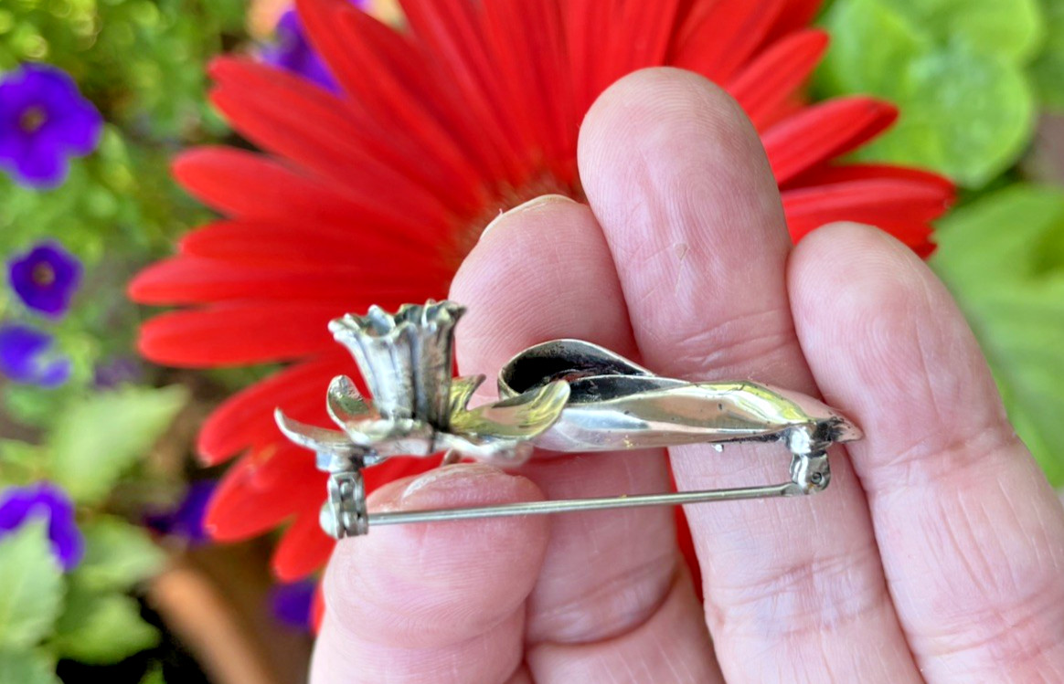 Sterling Silver Vintage Daffodil Jonquil Flower Brooch Pin-March Birthday flower