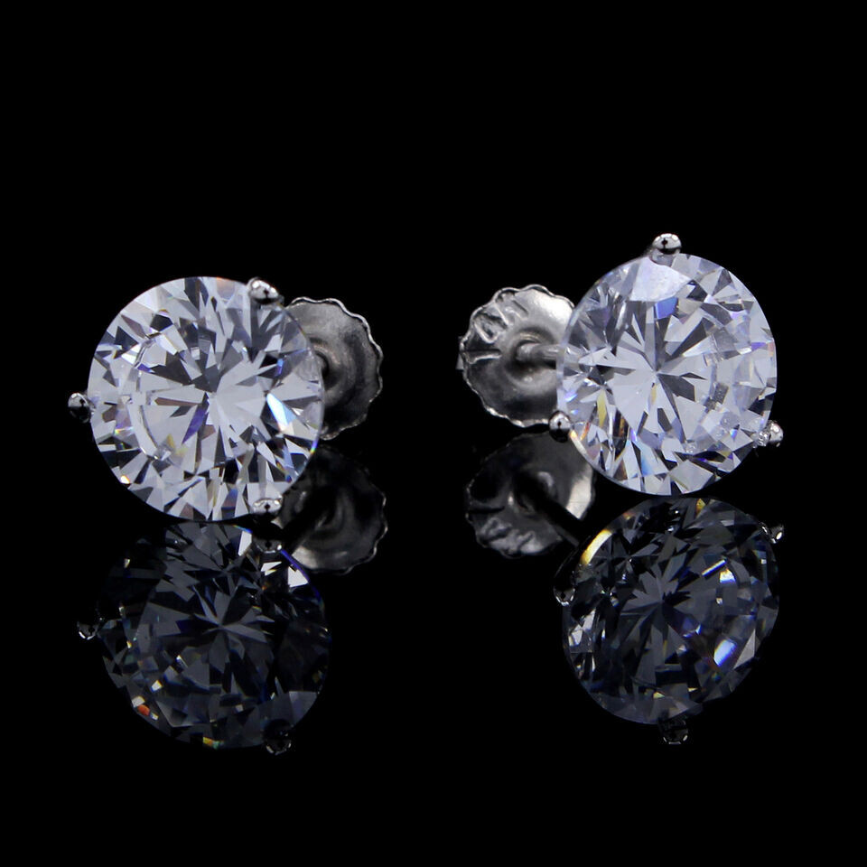 3 Ct Solitaire Martini Stud Earrings Round Cut Simulated Diamond 10K White Gold