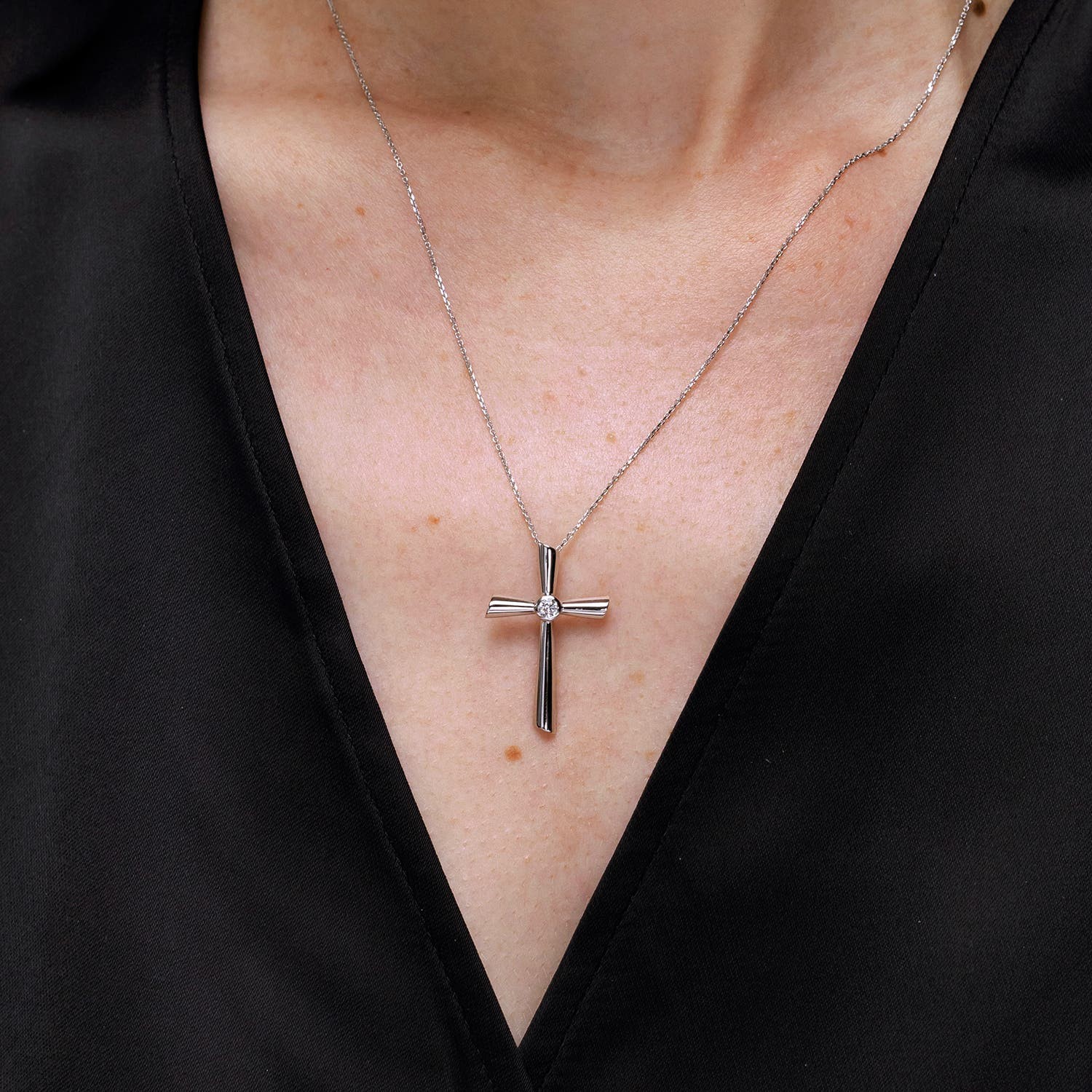 ANGARA Natural Diamond Cross Pendant Necklace in 14K Yellow Gold with 18″ Chain