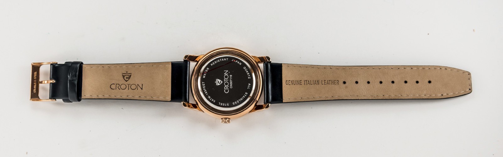 MEN’S CROTON WATCH Black and Gold with Black Leather Band