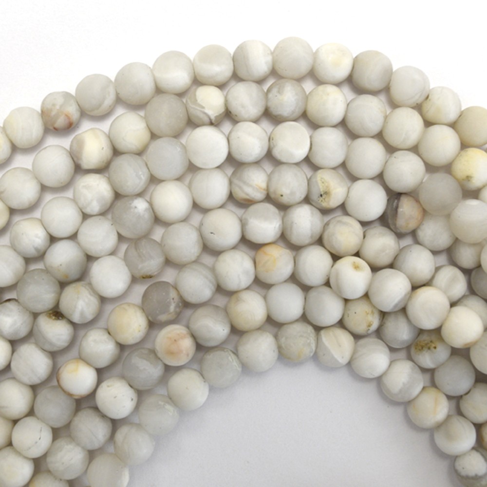 6mm natural matte cream crazy lace agate round beads 15″ strand