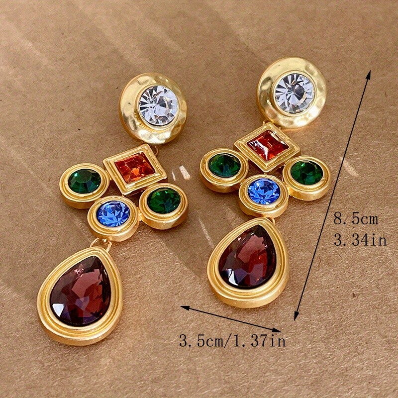 Exaggerated Woman Girl Retro Blue Crystal Palace Earrings Retro Elegant Earring