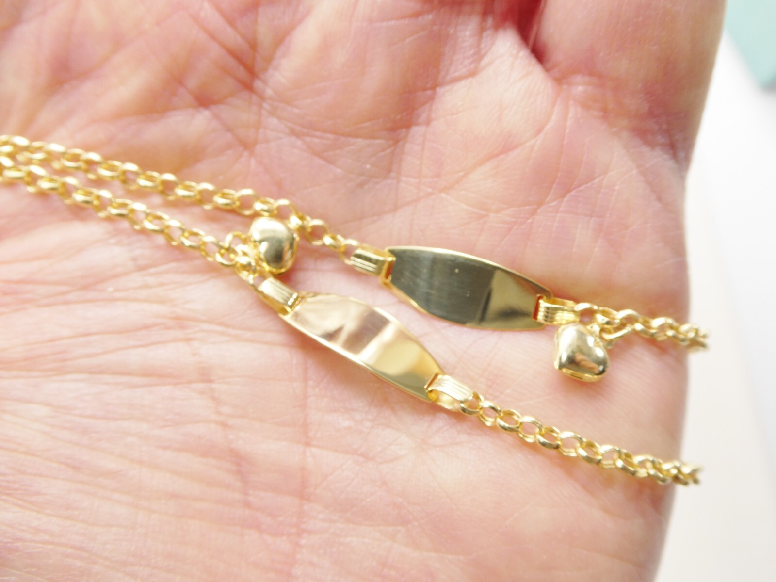 10L REAL SOLID YELLOW GOLD HEART DANGLING ID BRACELET