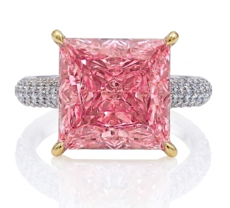 6.40 Ct Certified Princess Cut Pink Natural Diamond Engagement Ring Great Shine