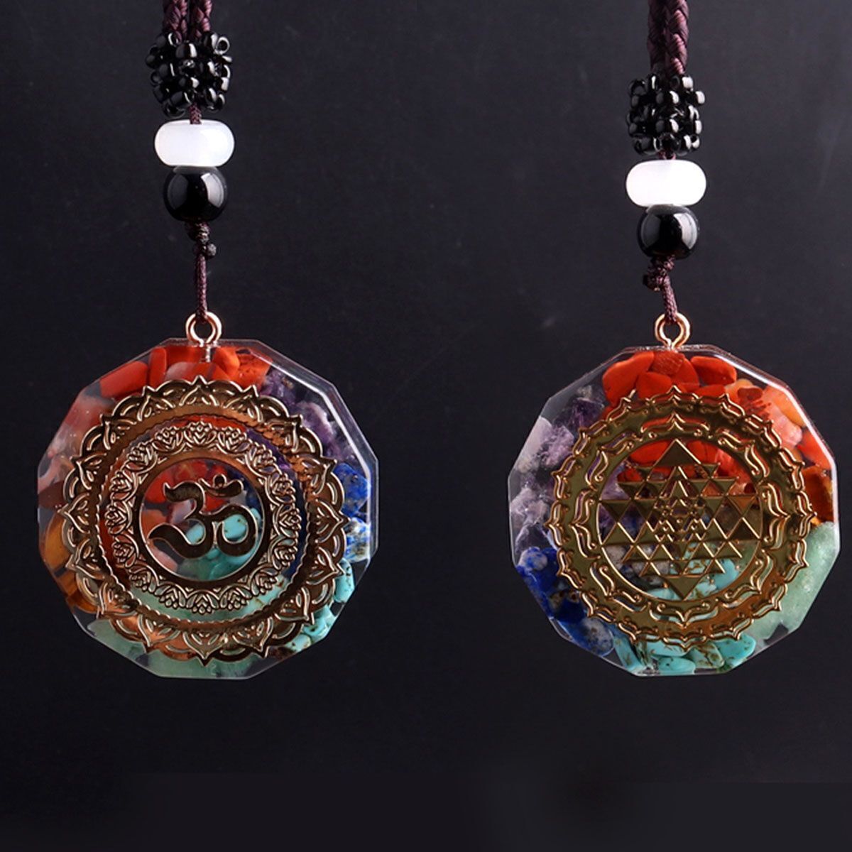Natural Crystal Orgonite Pendant 7 Chakra Healing Talisman Women Mens Necklace