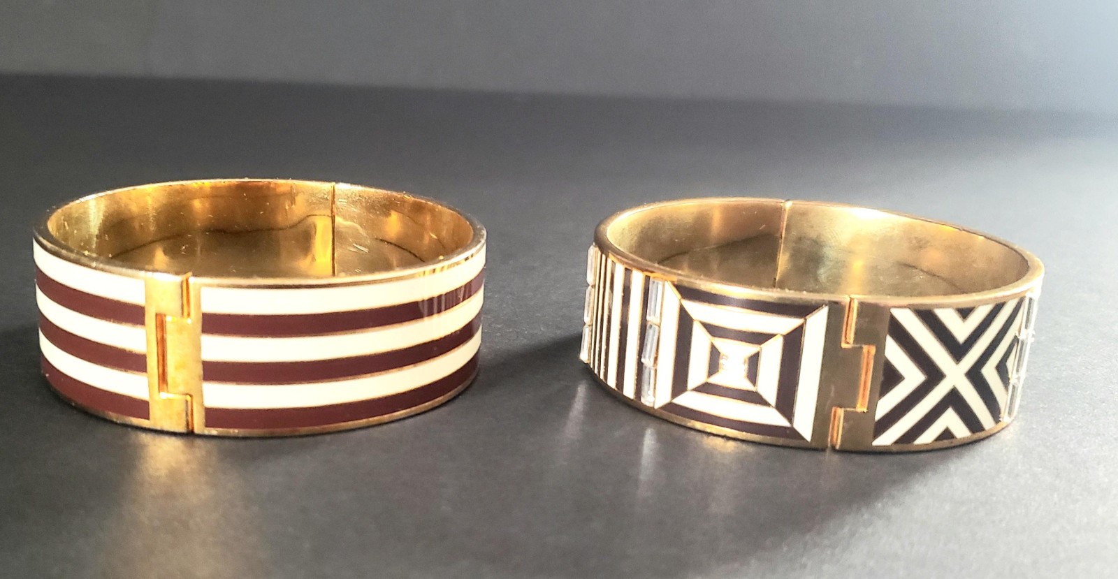 2 Henri Bendel Large Brown & White Bracelets, 2.5in, VG Cond Pre-Owned