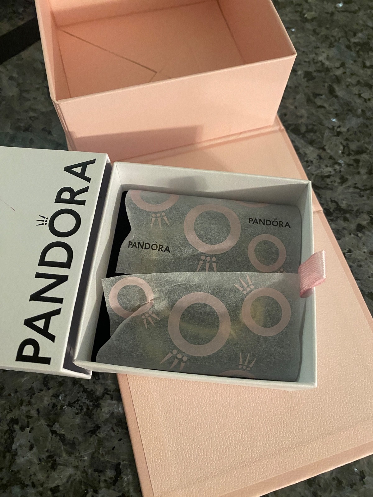 PANDORA Studded Chain Slider Bracelet 14K Gold Plated + 2 Charms + Box and Bag