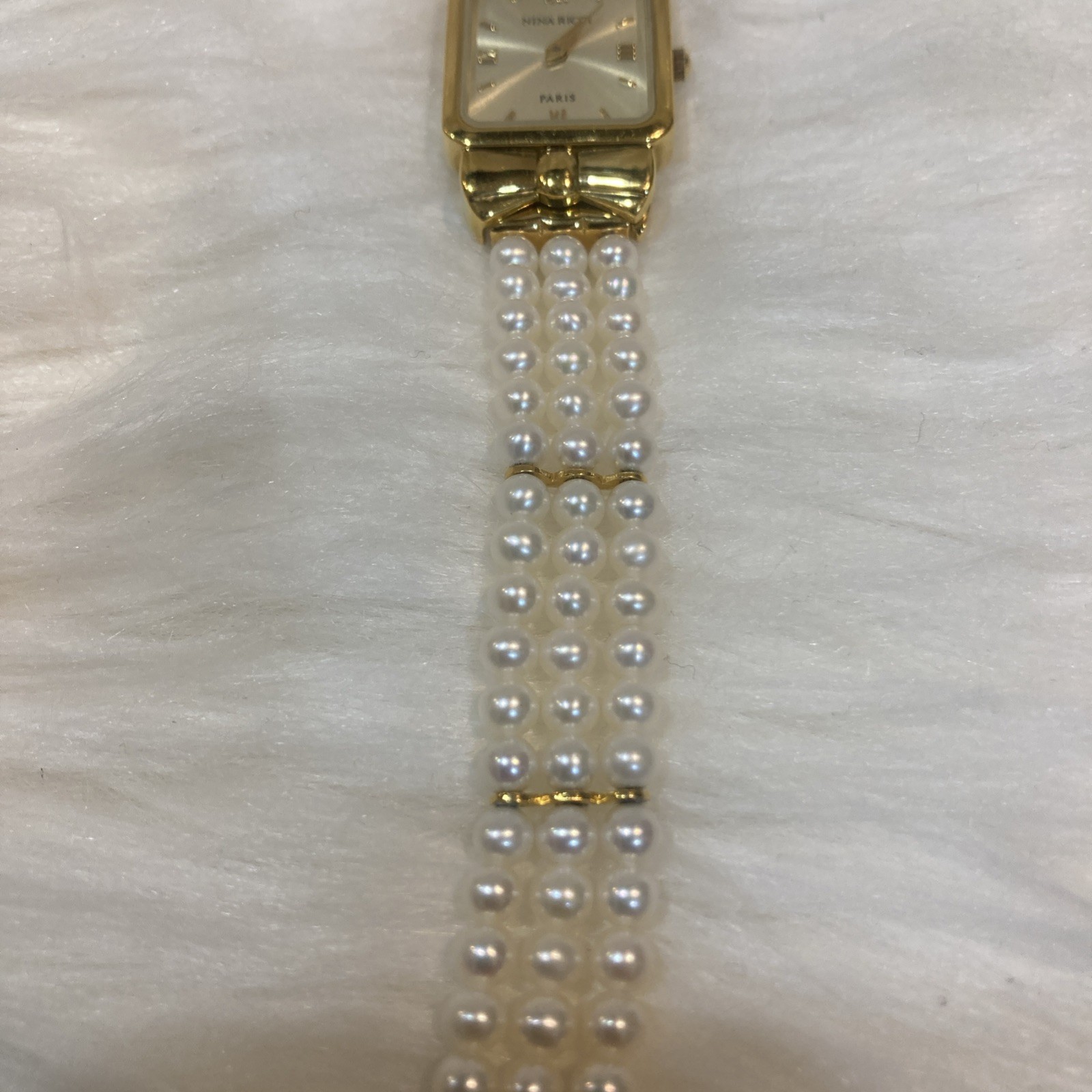 Nina Ricci Ladies Pearl Bracelet Watch Akoya S950 Quartz Battery Replaced 16cm