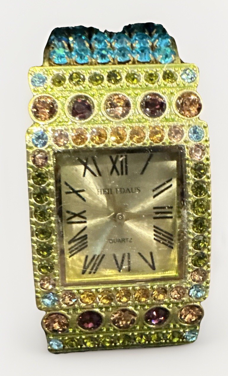 Heidi Daus Double Trouble Jeweled Crystal Bangle Watch W/Box Sz M Needs Battery