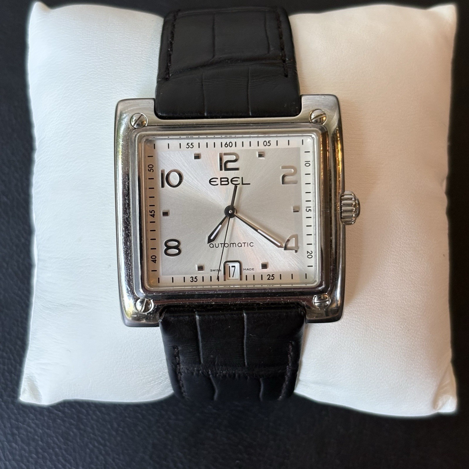 EBEL 1911 Le Carrée E9120143 Automatic Watch Date Silver Dial Skeleton Back