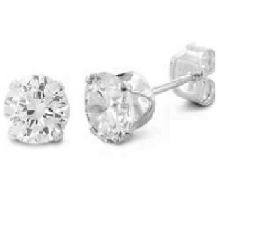 CUBIC ZIRCONIA 5 mm / 1 carat Stud Earrings Sterling w/Rhodium Over NEW *Sale