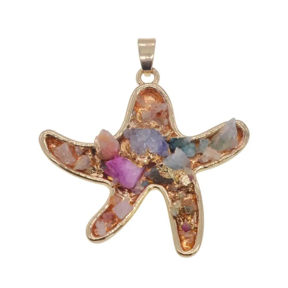 3Pcs Geometric Colorful Nature Stone Reiki Necklace Heart Crystal Pendant