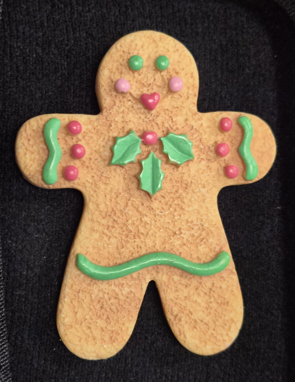 Estate Decorative Gingerbread Man Christmas Hand Painted Icing Pin / Brooch