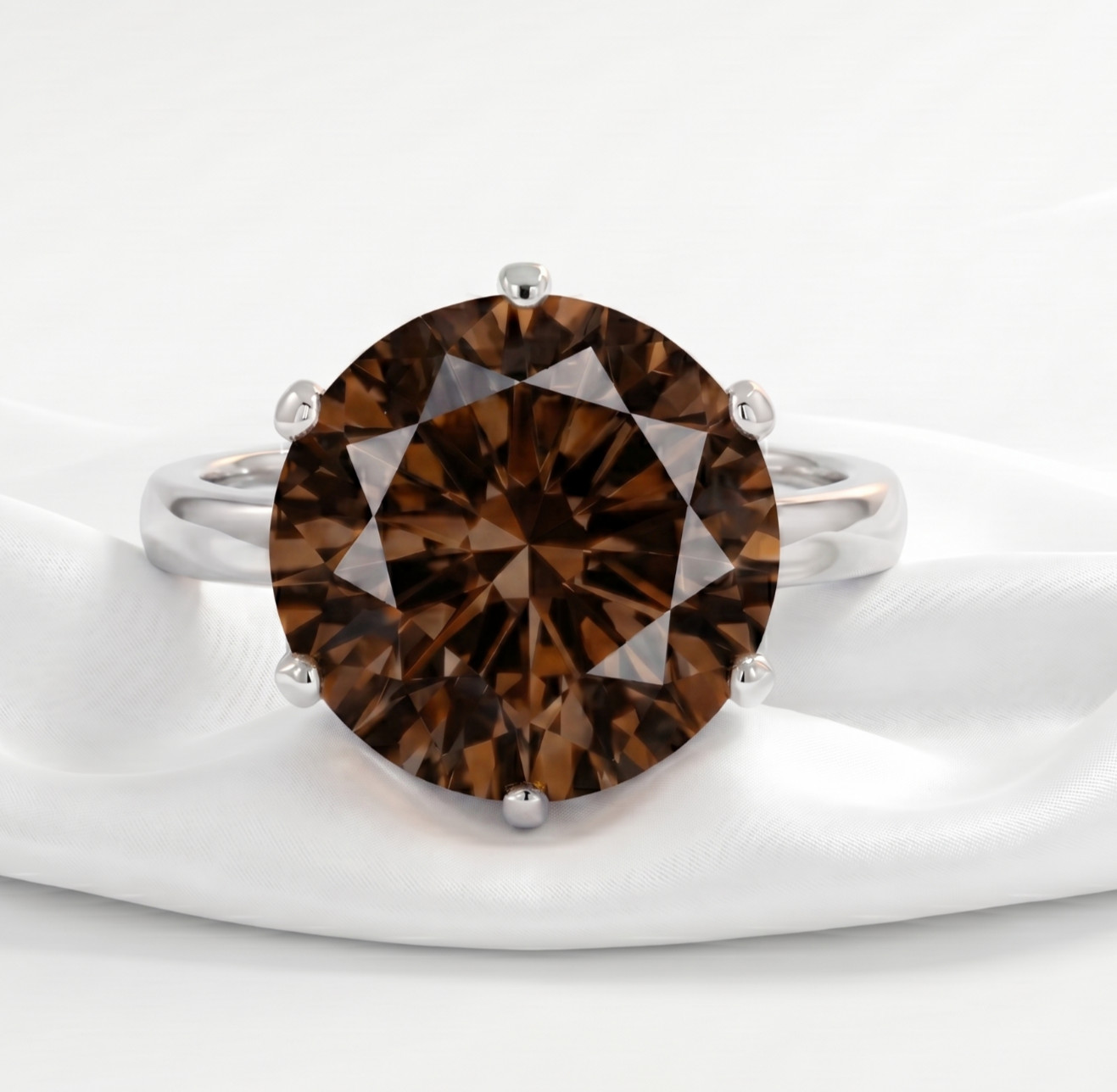 RARE 5.00 Ct Certified Round Cut Brown Natural Diamond Ring White Gold Finish