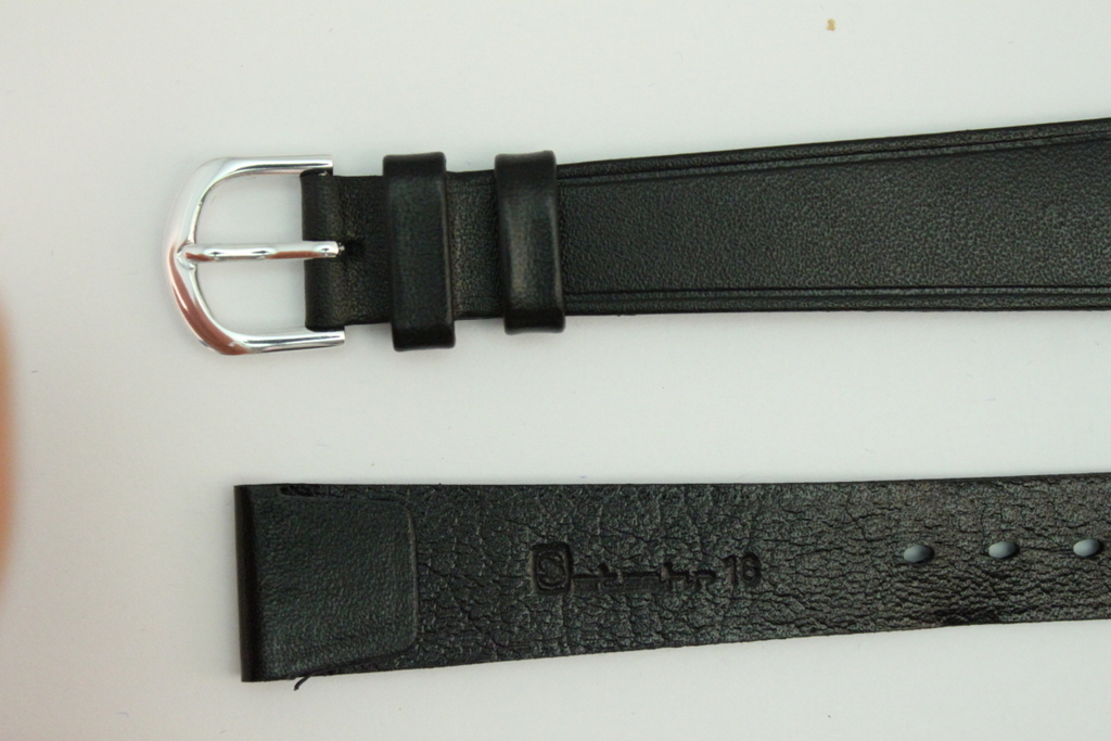 Watch Strap Clip Band 16mm Leather for Fixed Bars Length: M Black