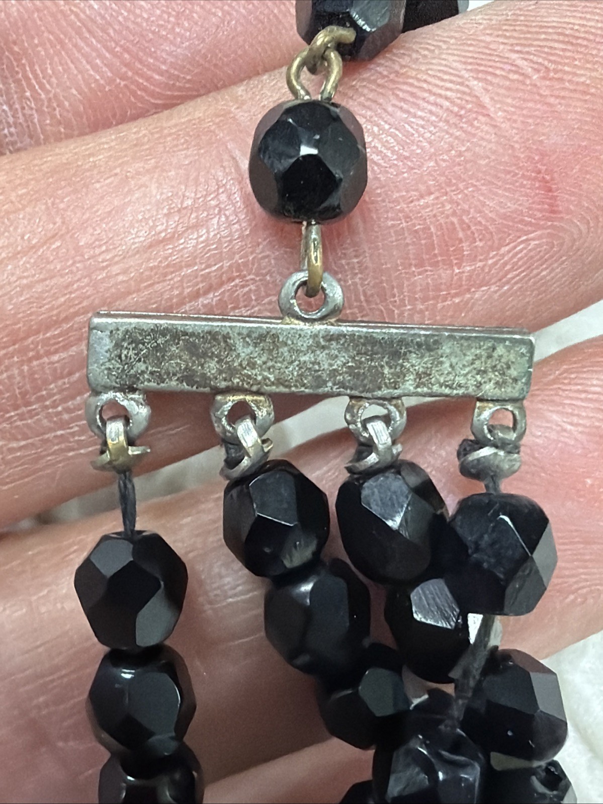 Vintage Laguna 4-Layers Czech Black Glass Faceted Beads Waterfall Necklace