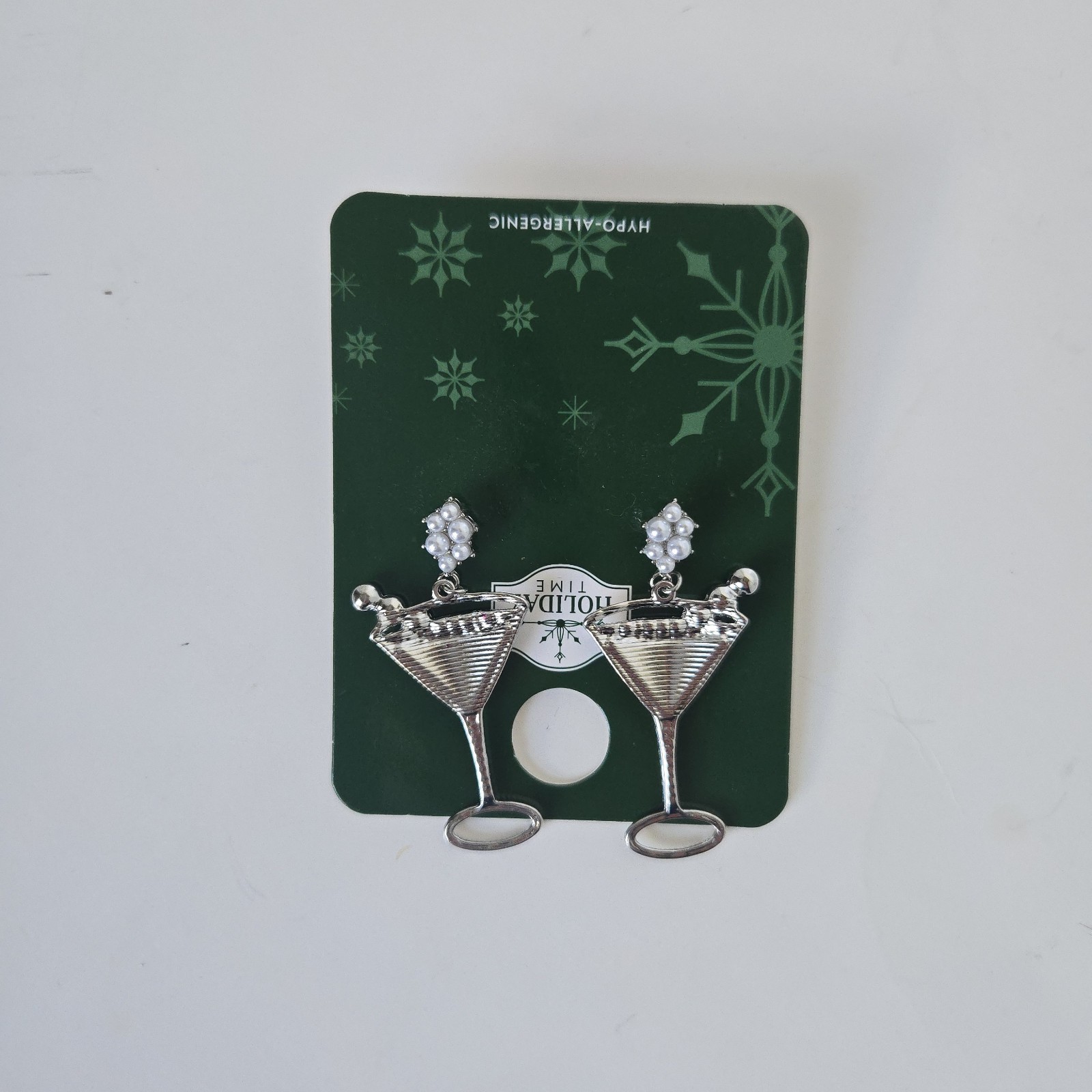 Holiday Time Christmas Martini Glass Dangle Earrings Glitter Cocktail Bar