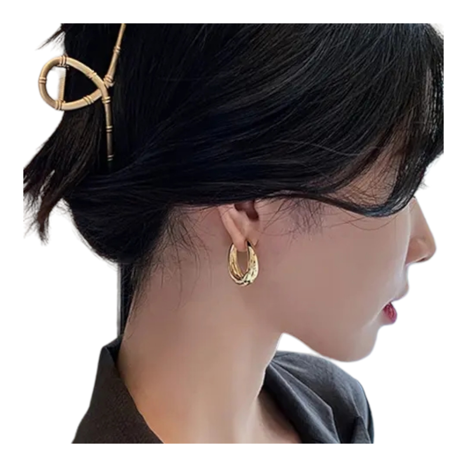 Hoop Thick Dangle Earrings Gold Plated For Women Fashion Jewelry Medium Size