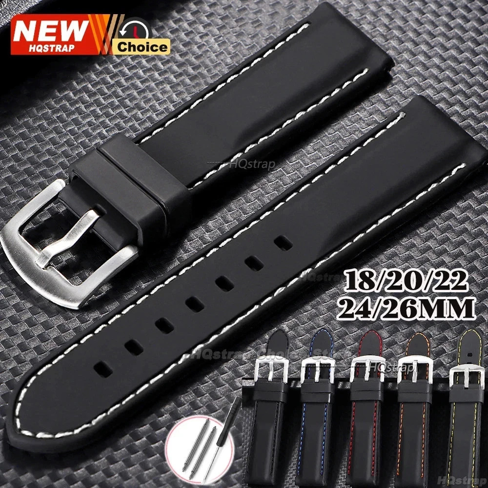 Stitching Sports Silicone Watch Band 18mm 20mm 22mm 24mm 26mm Thick Rubber Strap
