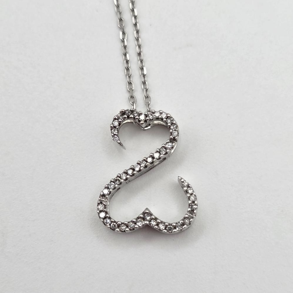 Jane Seymour Open Heart 14K White Gold Round Diamond Heart Pendant Necklace