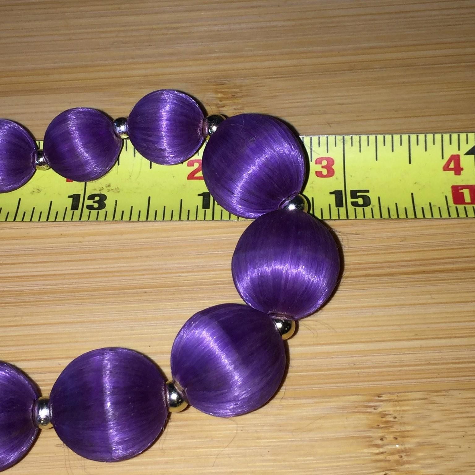 Vintage Graduated Bead Necklace Purple Acrylic Silk Wrapped Statement