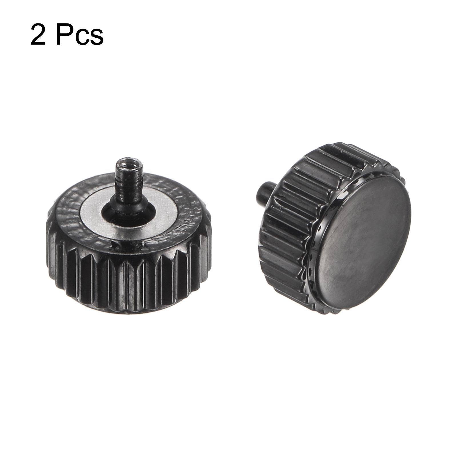2Pcs 6x7mm Watch Crown SUS304 Flat Head Long Stem Watch Crown 2mm ID Black