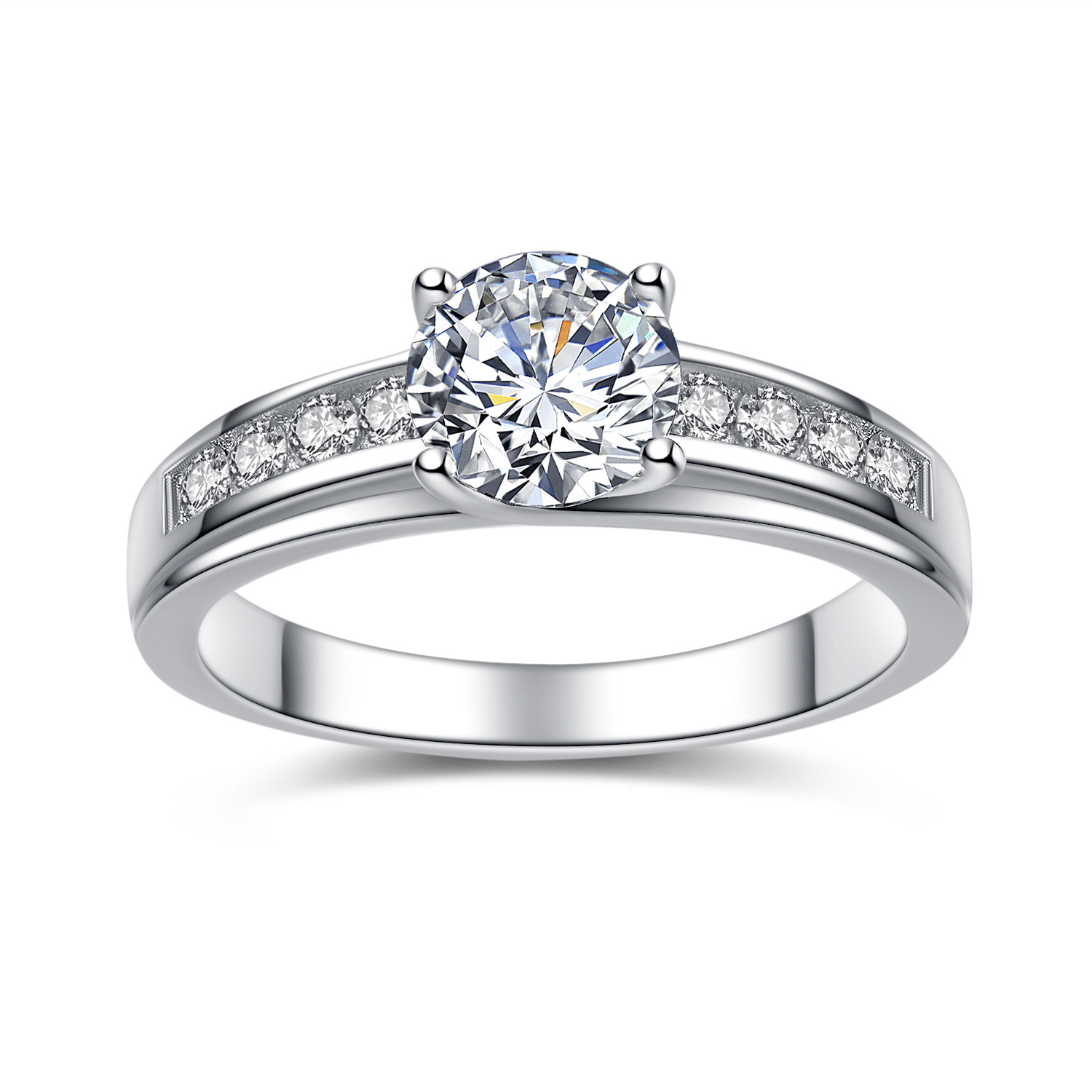 Solid 925 Sterling Silver Solitaire 1.50 Ct Round Cubic Zirconia Engagement Ring